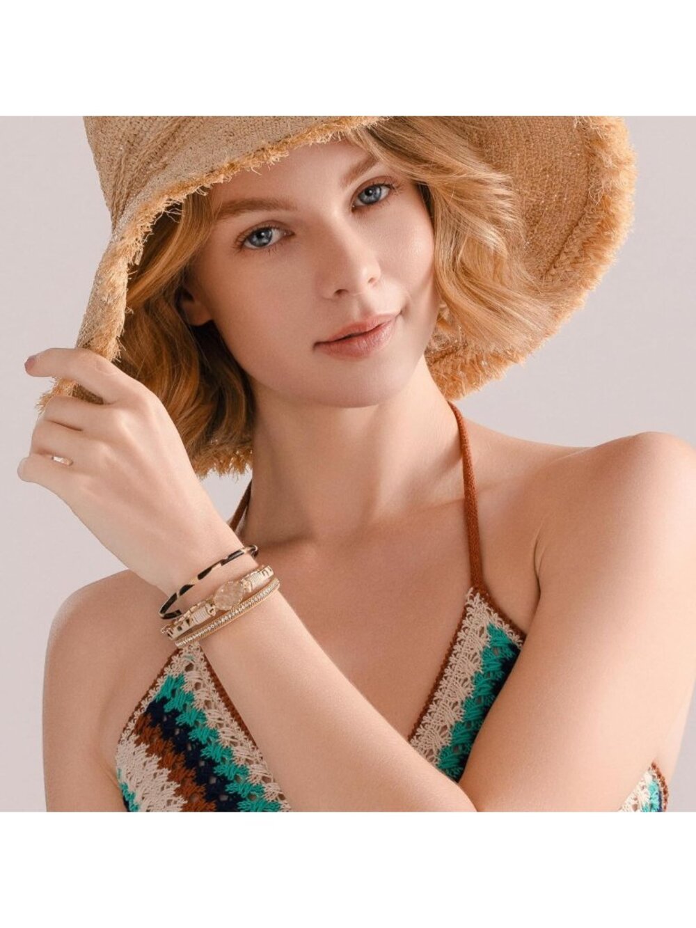 Boho Chunky Leather Wrap Bracelets | Stackable Beaded Western Jewelry Set - Picture 6 of 6